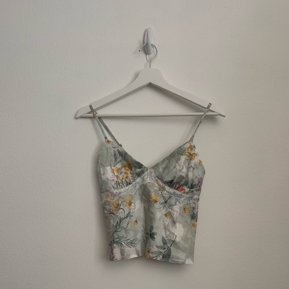 Floral Satin Matching Set - Light Green